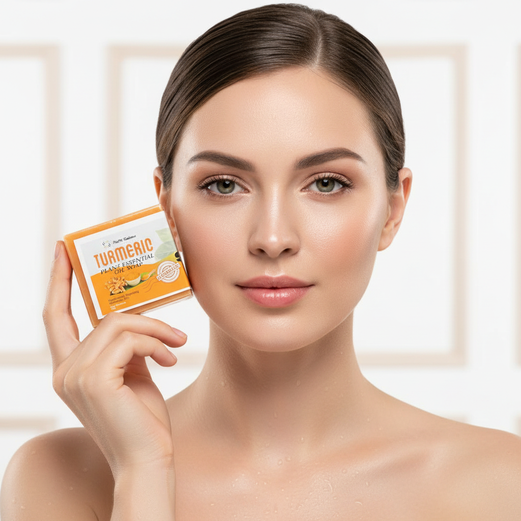 Turmeric Soap Professional Product Photo with White Female Model