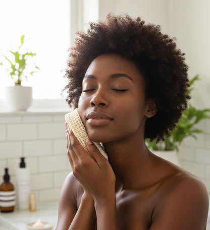 Black model using exfoliating sponge