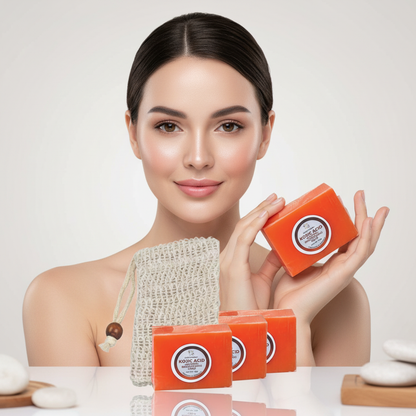 Kojic Acid Soap with Saver Bag Professional Product Photo with Model