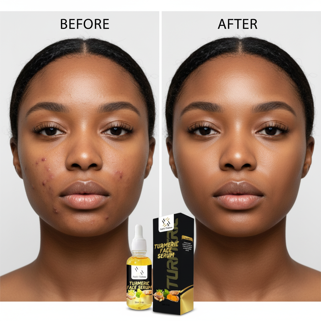 Turmeric Face Serum Before and After - Black Female Model